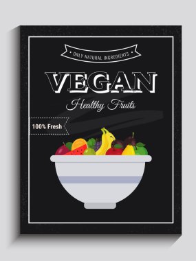 Vegan Poster, afiş veya el ilanı tasarımı ile sağlıklı meyve. 