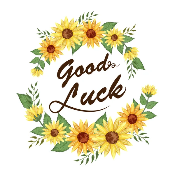 Good Luck typography on florals decorated background. — Stock Vector