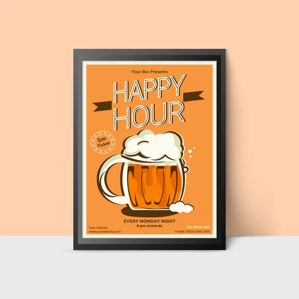 Modelo Happy Hour com caneca de cerveja para web, cartaz, panfleto, invita —  Vetores de Stock