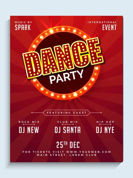 Red Dance Party Flyer ou Poster Design com luzes de marquise . —  Vetores de Stock