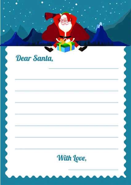 Christmas wishlist letter to Santa template with Santa Clause wi — Stock Vector