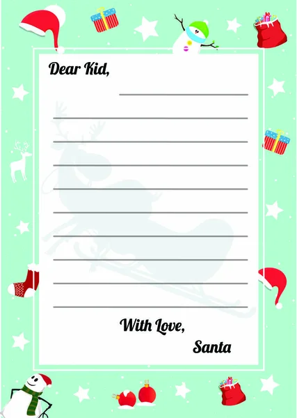 Christmas wishlist letter from Santa template with winter orname — Stock Vector