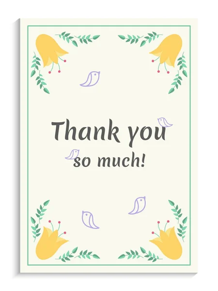 Thank you greeting card design with beautiful yellow flowers. — Stock Vector