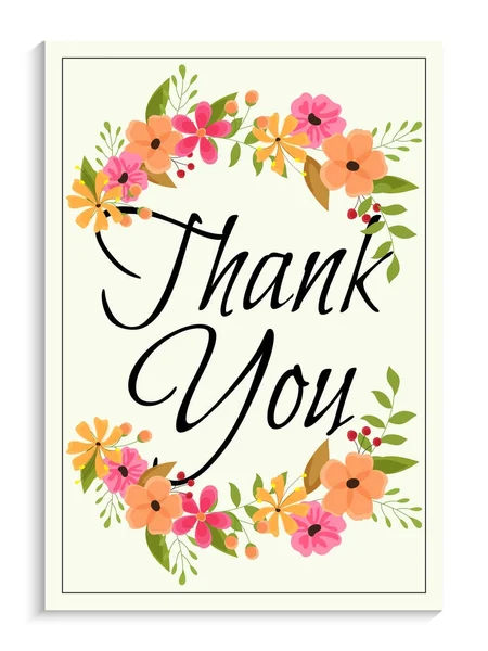Ευχαριστήρια κάρτα διακοσμημένο με πολύχρωμα λουλούδια ακουαρέλα. — Διανυσματικό Αρχείο