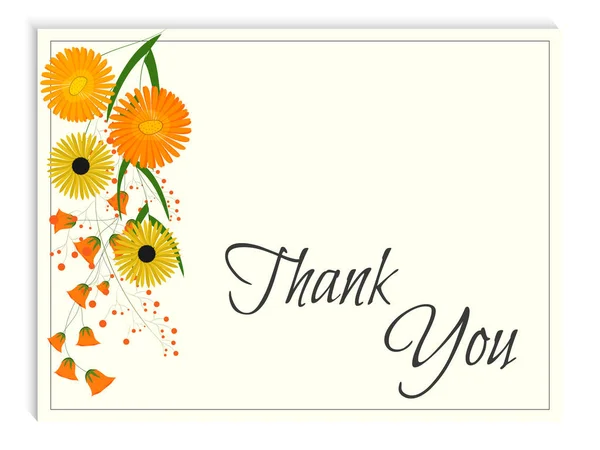 Thank you card with watercolor flowers on beige background. — Stock Vector