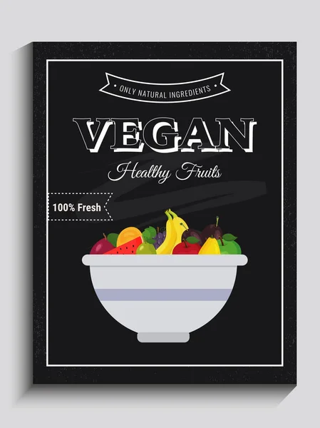 Cartel vegano, pancarta o folleto de diseño con frutas saludables . — Vector de stock