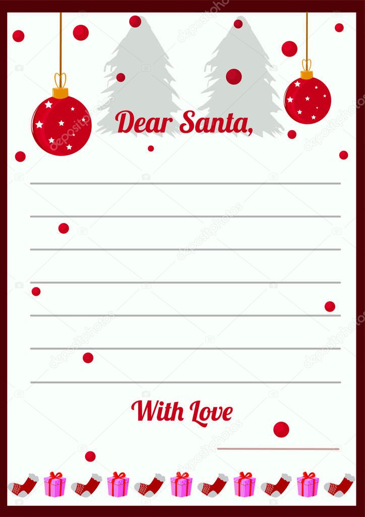 Christmas wishlist letter from Santa template with winter orname