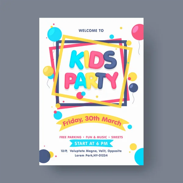 Kids Party Flyer or Banner Design. — Stock Vector