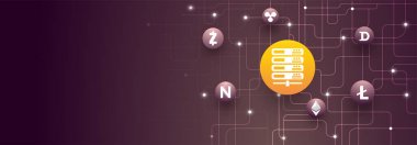 Blockchain network concept , Distributed ledger, computer connection technology, matrix coded background. clipart svg vector 