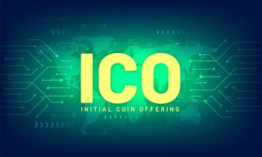Fütüristik hud arka plan ile dünya m sunan ICO ilk madeni para