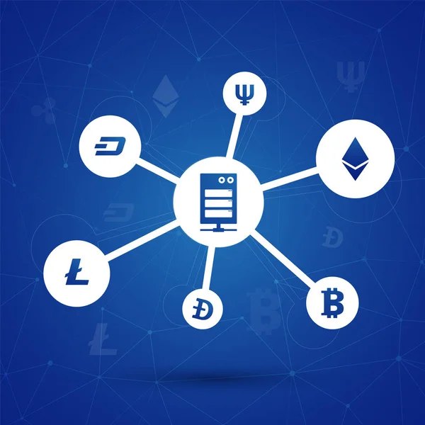 Blockchain-Netzwerkkonzept, verteiltes Ledger, Computerverbindung — Stockvektor