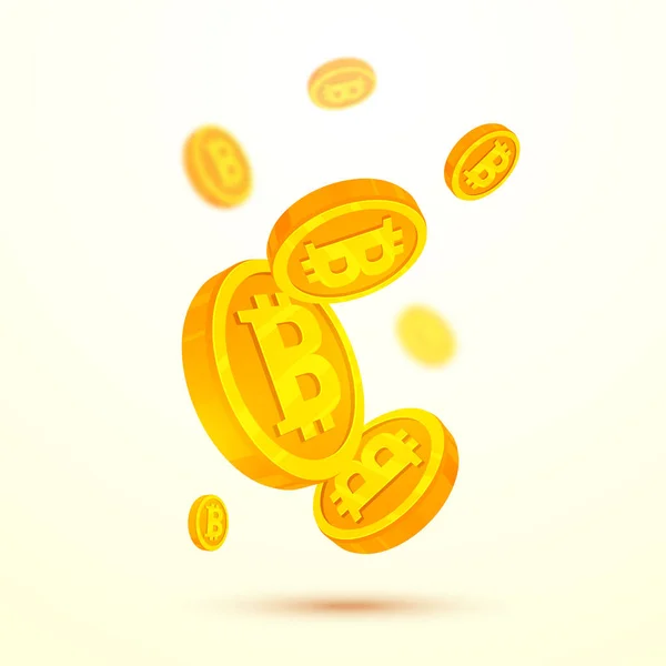 Bitcoins dourados no fundo branco . — Vetor de Stock