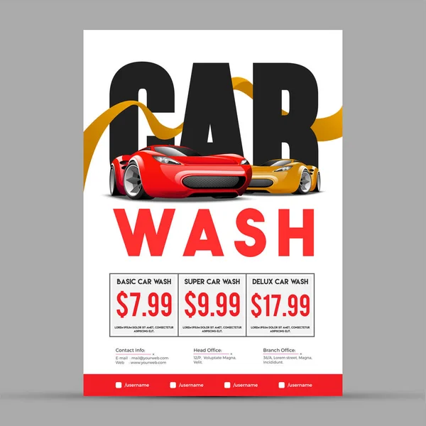 Design de banner, pôster, folheto ou cartão de taxa de lavagem de carro para Y —  Vetores de Stock