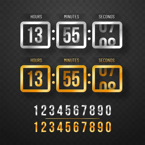 Countdown-Website, Digitaluhr in Gold und Metallic — Stockvektor