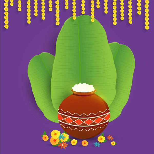 Feliz Pongal deseos o diseño de fondo de saludo . — Archivo Imágenes Vectoriales