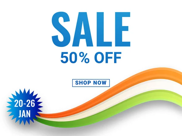 Sale with 50% Off Banner with Ashoka Wheel and National Tricolor — Stock Vector