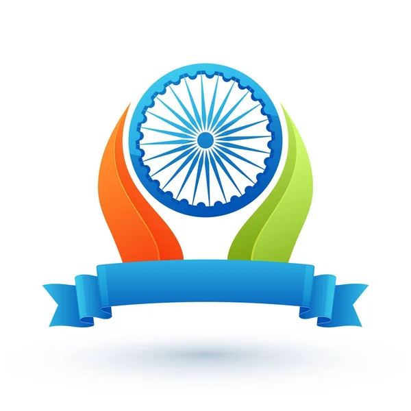 Ashoka wiel met saffraan en groene kleur en blauwe kleur lint — Stockvector
