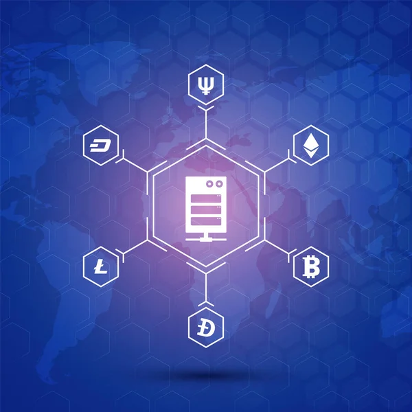 Blockchain-Netzwerkkonzept, verteiltes Ledger, Computerverbindung — Stockvektor