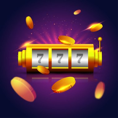 Altın sikke üzerinde parlak mor ile makine üzerinde şanslı 777 yuvası 