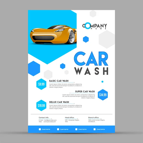 Myjnia samochodowa serwis baner, plakat, ulotki lub szybkość karty projekt Y — Wektor stockowy