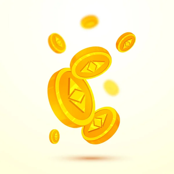 Etherium cryptocurrencies érmék, az arany színű a blur háttérb — Stock Vector