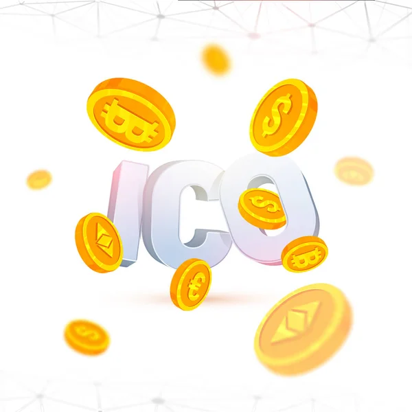 ICO исходное предложение монет фон с золотой критовалютой c — стоковый вектор