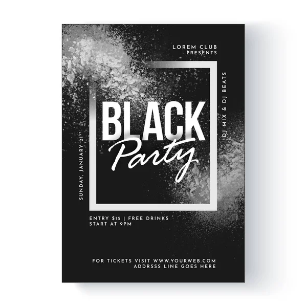 Folleto de fiesta negro, diseño de pancarta o póster . — Vector de stock