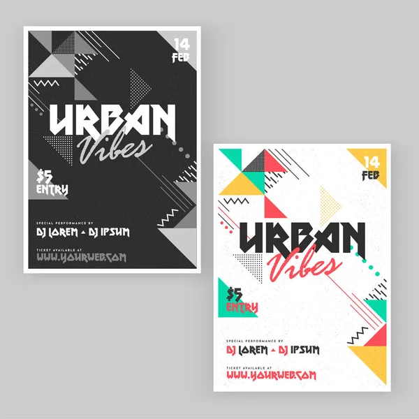 Urban Vibes Party Flyer o Banner Design en dos opciones de colores . — Archivo Imágenes Vectoriales