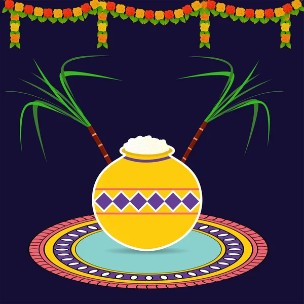 Happy Pongal wishes or greeting background design. — Stock Vector