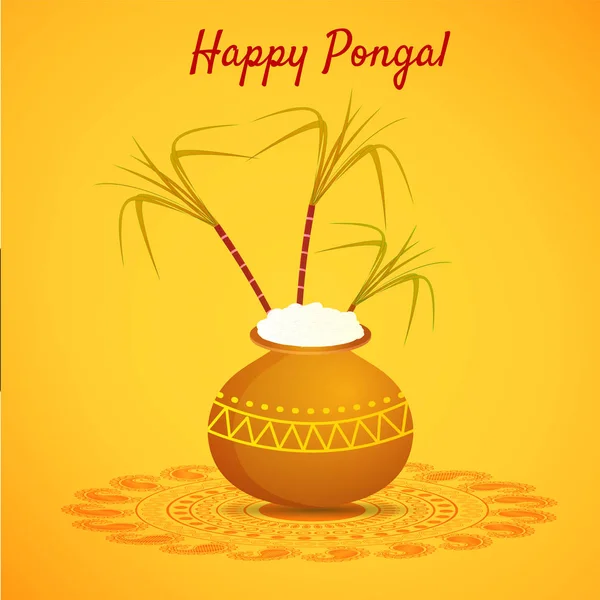 Happy Pongal přání nebo pozdrav pozadí návrhu. — Stockový vektor