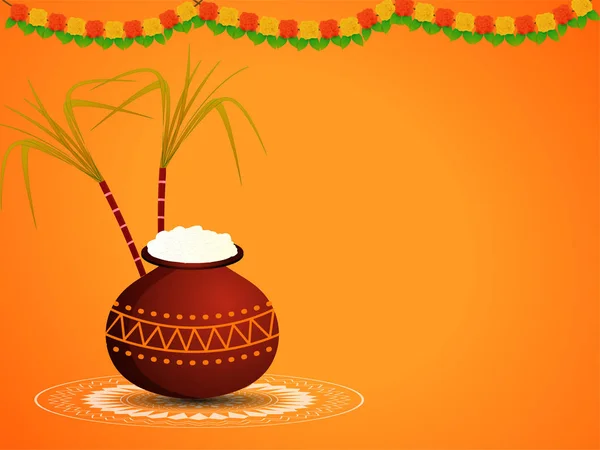 Happy Pongal wishes or greeting background design. — Stock Vector