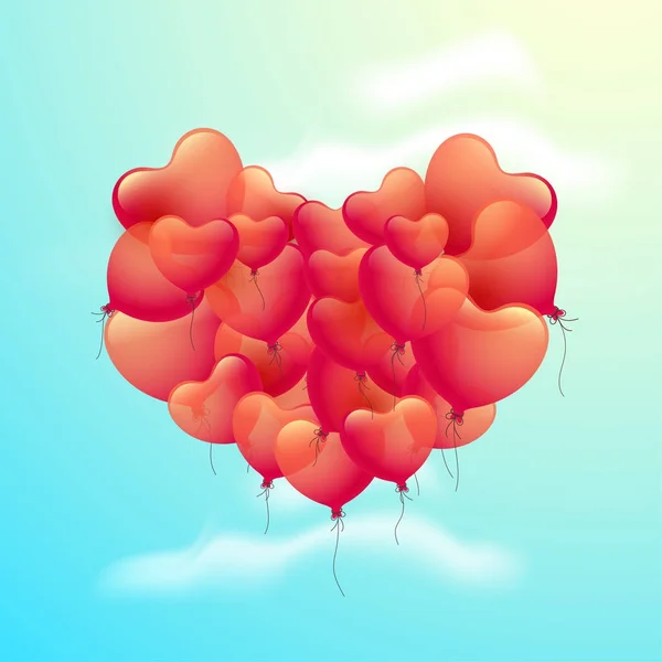 Глянцевий серця балонів на небі, любов або день Святого Валентина концепції — стоковий вектор