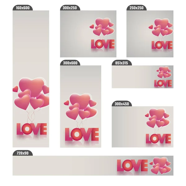 Social Media Post o Banners con corazones brillantes y texto Love . — Vector de stock