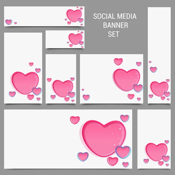 Социальные медиа пост или баннеры с глянцевыми розовыми сердцами, любовь или Va — стоковый вектор