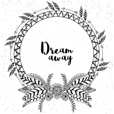 Tüy gibi Boho tarzı çerçeveler etnik elle çizilmiş elemanları ile,