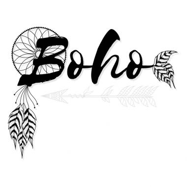 Tüy gibi Boho tarzı çerçeveler etnik elle çizilmiş elemanları ile,