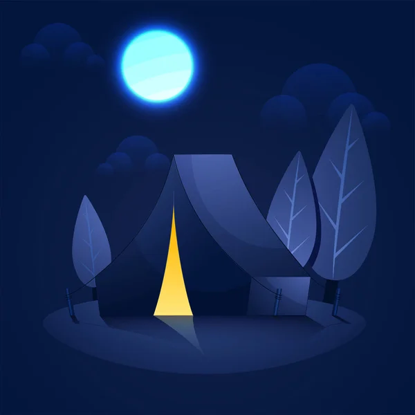 Camping tent under night sky. — Stock Vector