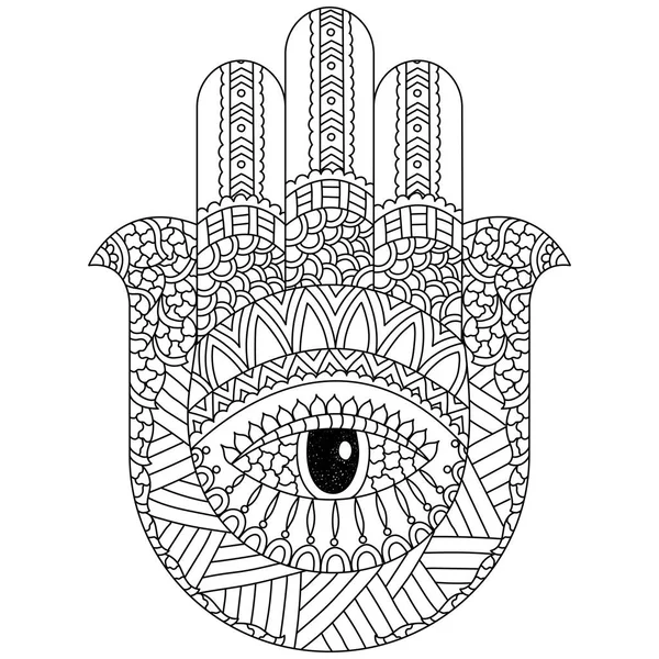 Hand getekend illustratie van Hamsa Hand met etnische bloemmotief — Stockvector