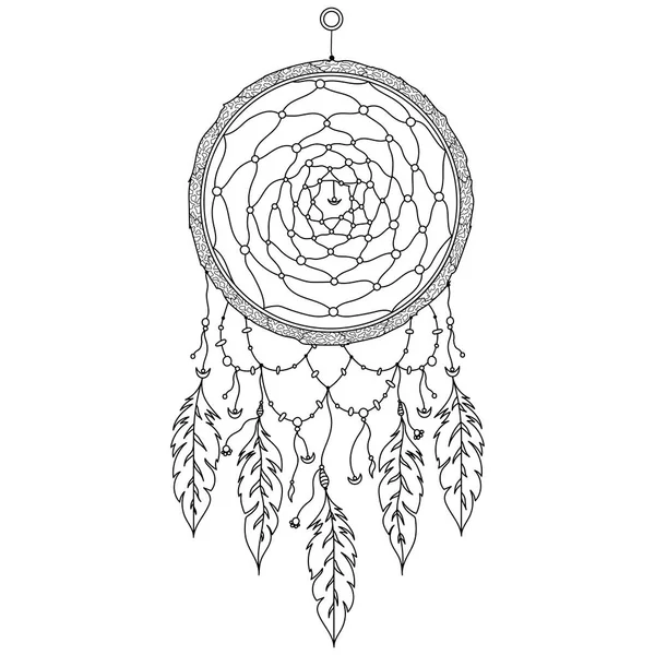 Boho style dessiné à la main Dream Catcher avec motif floral ethnique , — Image vectorielle