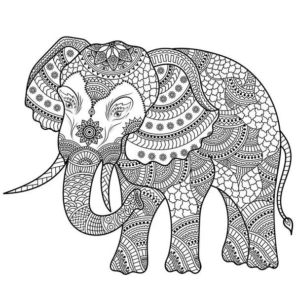 Elefante ilustración, garabato colorante . — Vector de stock