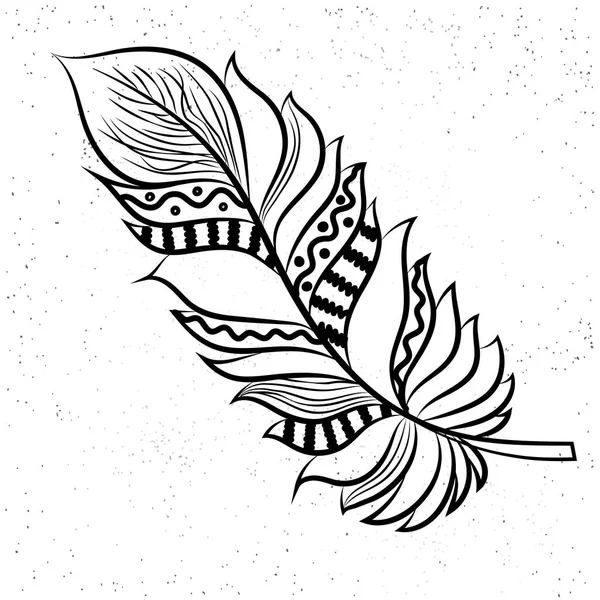 Diseño de plumas decorativas de estilo boho, elemen dibujado a mano creativo — Vector de stock