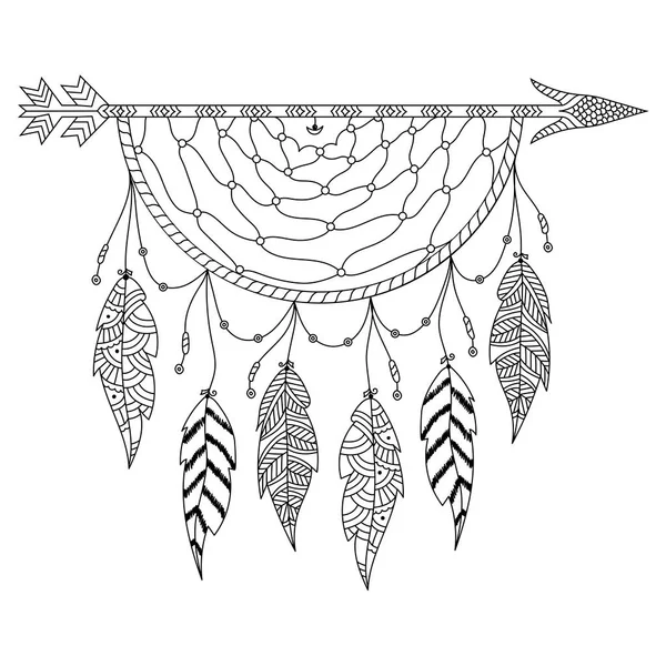 Boho style dessiné à la main Dream Catcher avec motif floral ethnique , — Image vectorielle