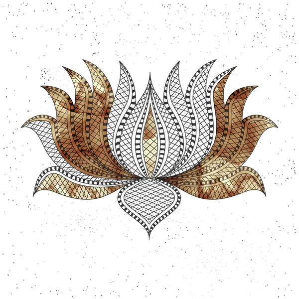 Bellissimo fiore di loto in stile Boho ornamentale su spruzzi colorati — Vettoriale Stock