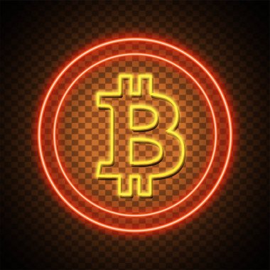 Parlak altın bitcoin, şeffaf adam neon ışık etkisi