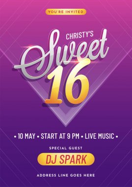 Sweet 16 parti kutlama için davetiye kartı tasarımı.