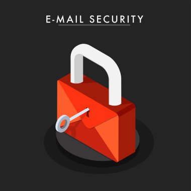 gri arka plan, e-posta güvenlik kavramı üzerindeki 3D kilit.