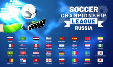 Rusya 2018 Dünya Kupası takvim. Futbol zamanlama tablosu şablonu. 