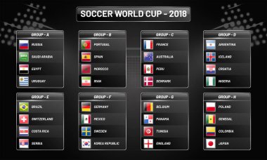 Rusya 2018 Dünya Kupası takvim. Futbol zamanlama tablosu şablonu, 