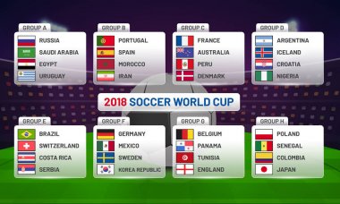 Rusya 2018 Dünya Kupası takvim. Futbol zamanlama tablosu şablonu ,