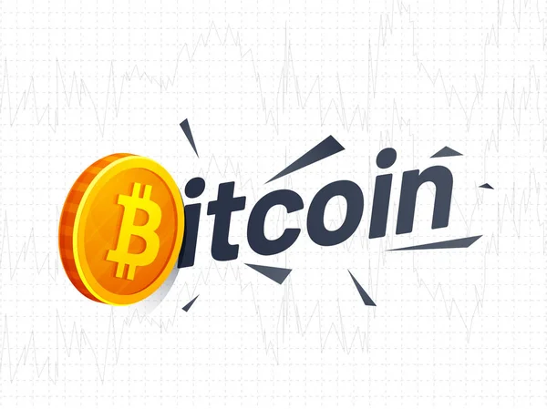 Bitcoin-Text, goldener Bitcoin auf grauem Grungy-Hintergrund. — Stockvektor